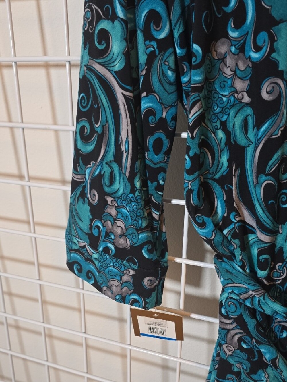 Ellen Tracy Boho Black & Teal Patterned Wrap Midi Dress Size XL NWT - Picture 10 of 16